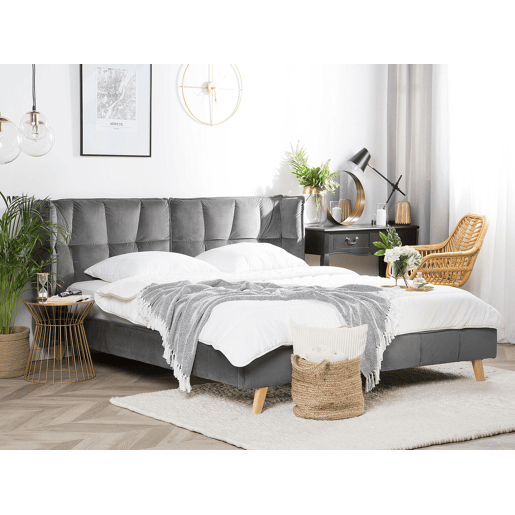 Cama Veludo SENLIS 180 x 200 cm Cinzento