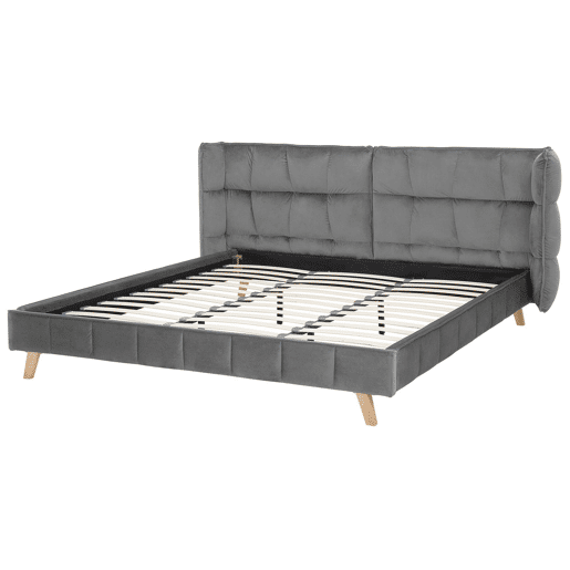 Cama Veludo SENLIS 180 x 200 cm Cinzento
