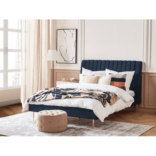 Cama Veludo MARVILLE 140 x 200 cm Azul escuro