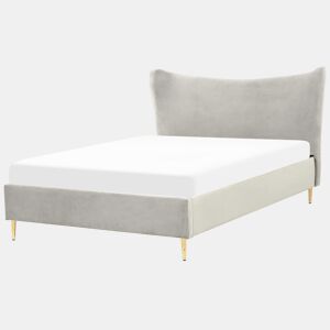 Cama Veludo CHALEIX 140 x 200 cm Cinzento claro
