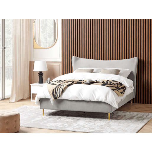 Cama Veludo CHALEIX 140 x 200 cm Cinzento claro