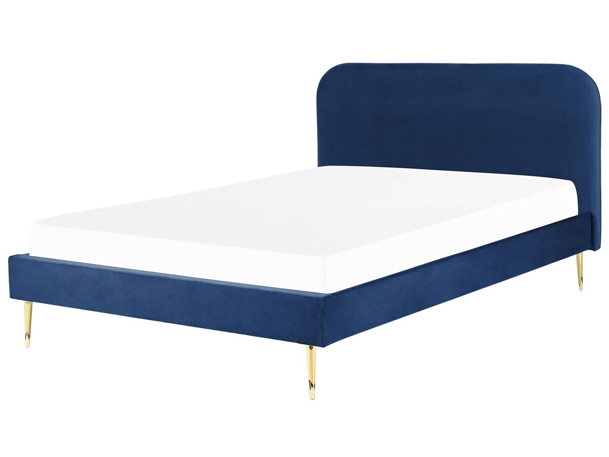 Beliani Cama Terciopelo FLAYAT 193x215 Azul Marino