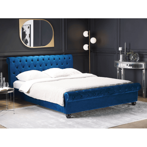 Cama Veludo AVALLON 180 x 200 cm Azul marinho