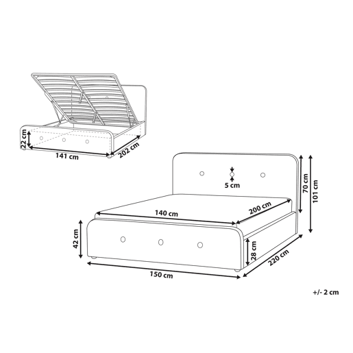 Cama baú Tecido RENNES 140 x 200 cm Creme