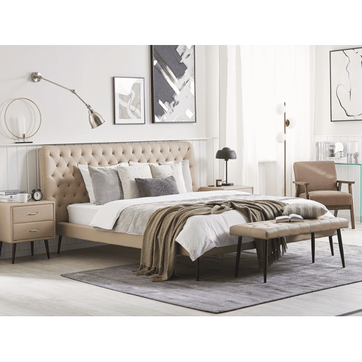 Cama Pele sintética ESSONNE 160 x 200 cm Creme