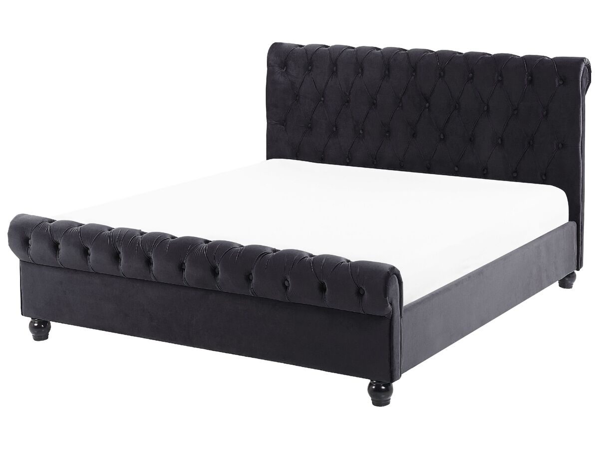 Beliani Cama Terciopelo AVALLON 152x233 Negro