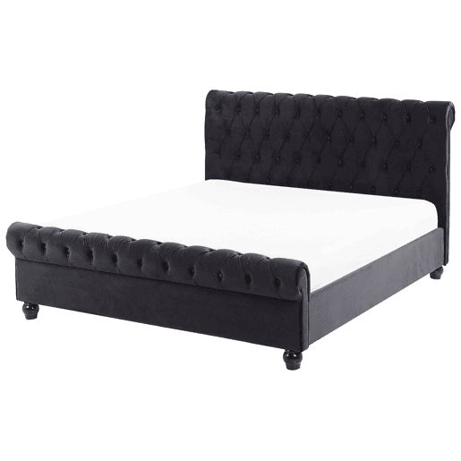 Cama Veludo AVALLON 140 x 200 cm Preto