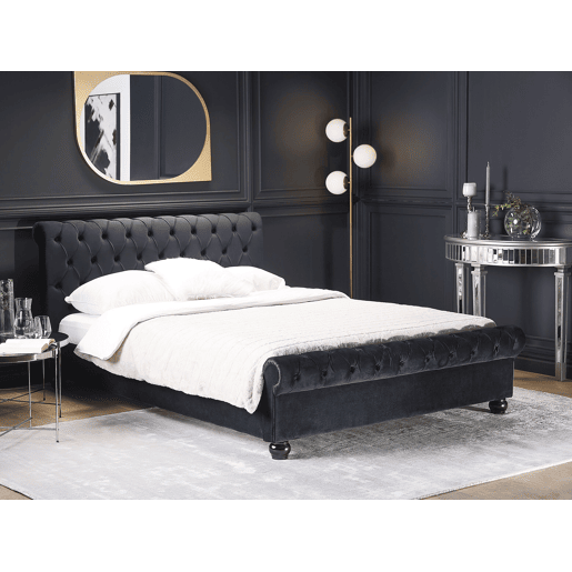 Cama Veludo AVALLON 140 x 200 cm Preto