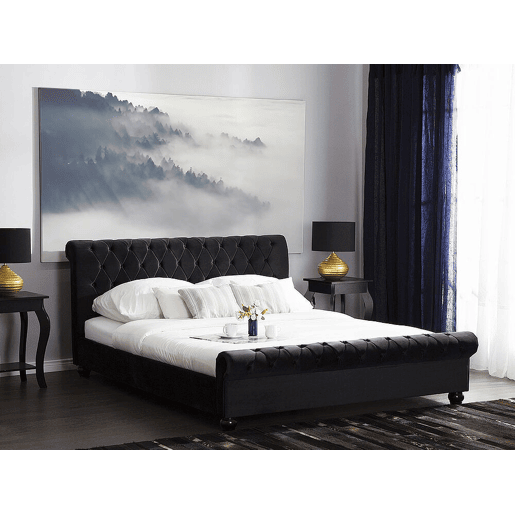 Cama Veludo AVALLON 140 x 200 cm Preto