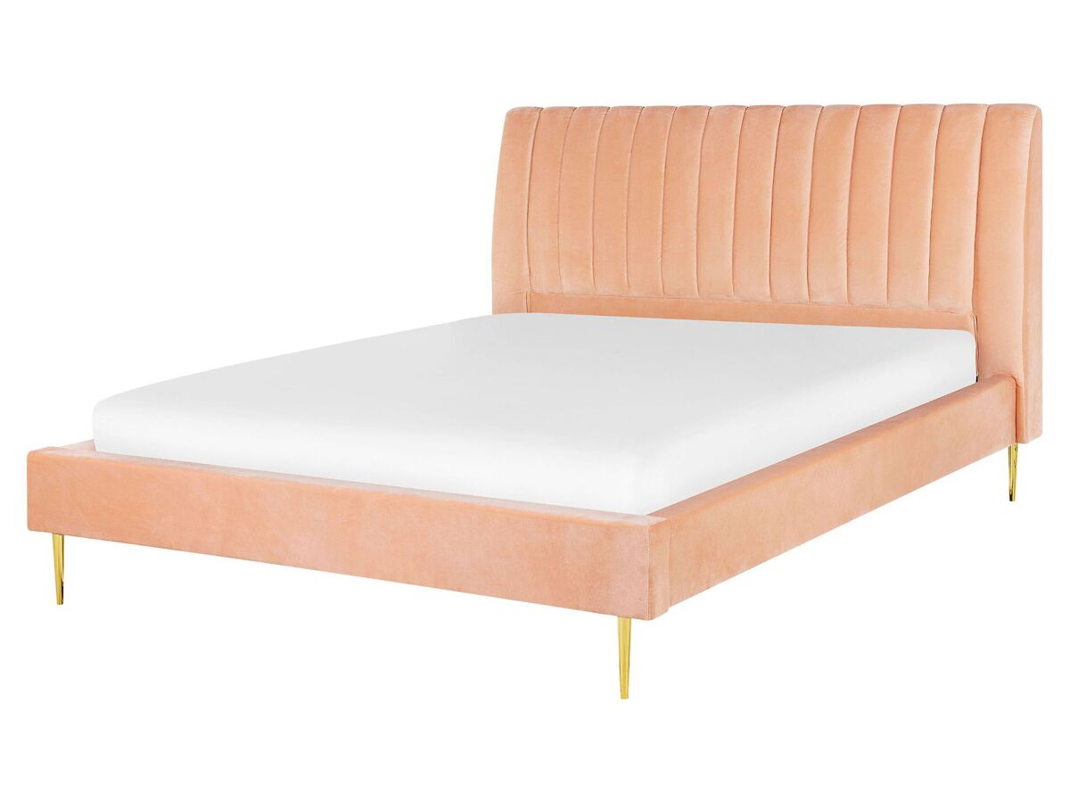Beliani Cama Terciopelo MARVILLE 182x225 Rosa Talco