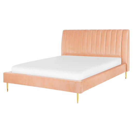 Cama Veludo MARVILLE 160 x 200 cm Rosa pêssego