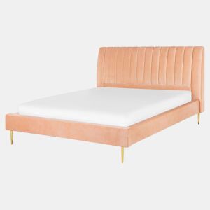 Cama Veludo MARVILLE 160 x 200 cm Rosa pêssego
