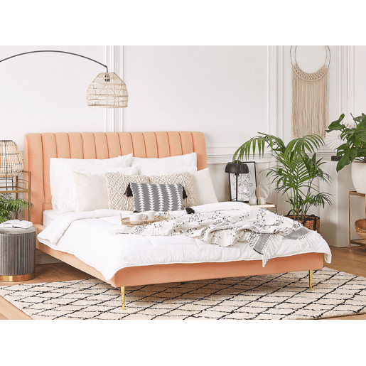Cama Veludo MARVILLE 160 x 200 cm Rosa pêssego