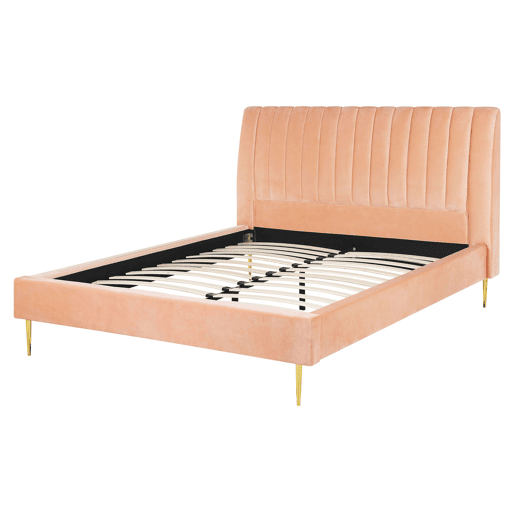 Cama Veludo MARVILLE 160 x 200 cm Rosa pêssego