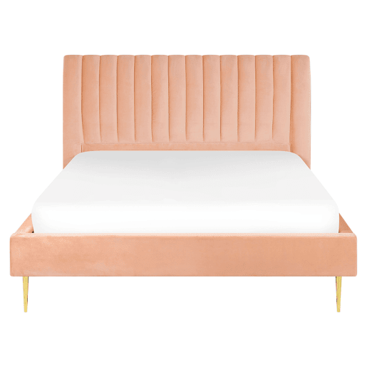 Cama Veludo MARVILLE 160 x 200 cm Rosa pêssego