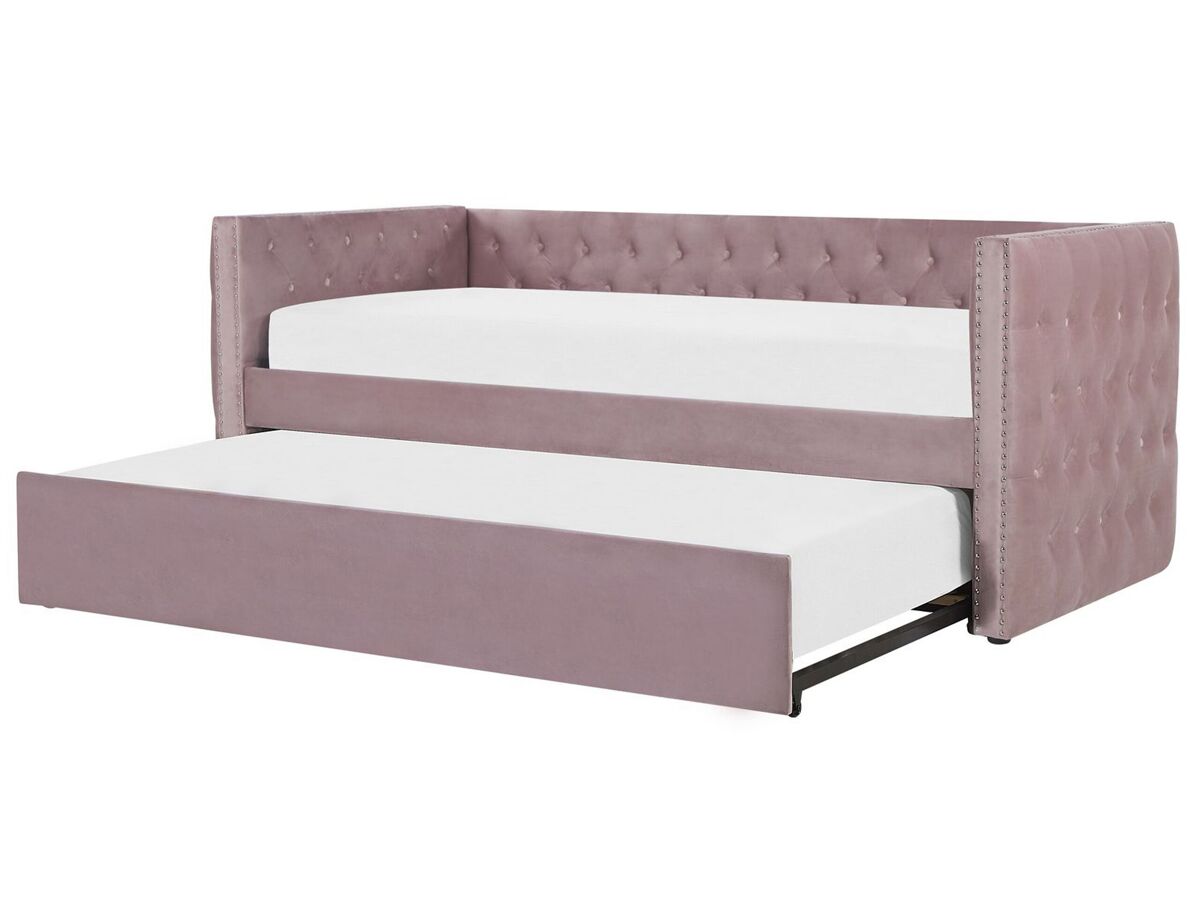 Beliani Cama nido Terciopelo GASSIN 100x231 Rosa