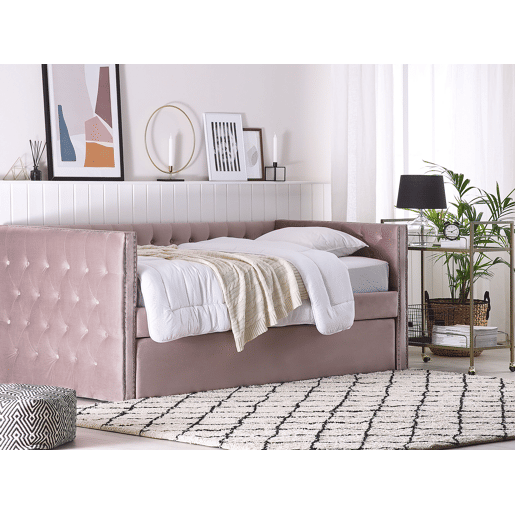Cama gavetão Veludo GASSIN 90 x 200 cm Rosa