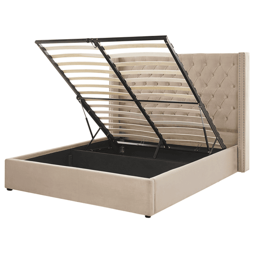 Cama baú Veludo LUBBON 160 x 200 cm Creme