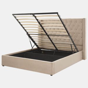 Cama baú Veludo LUBBON 160 x 200 cm Creme
