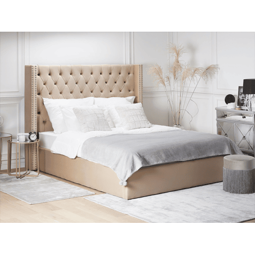 Cama baú Veludo LUBBON 160 x 200 cm Creme