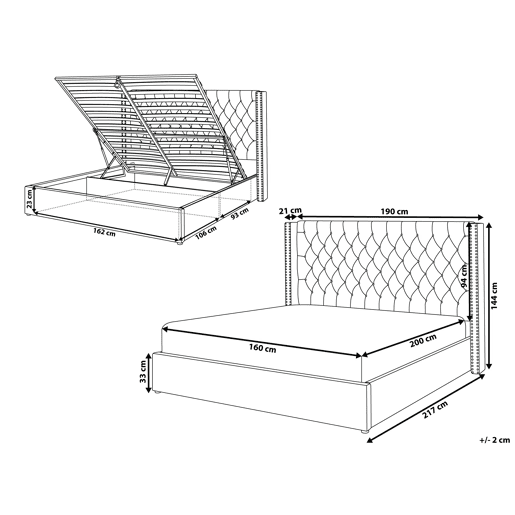 Cama baú Veludo LUBBON 160 x 200 cm Creme