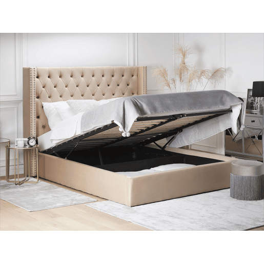 Cama baú Veludo LUBBON 160 x 200 cm Creme