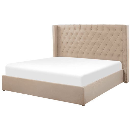 Cama baú Veludo LUBBON 160 x 200 cm Creme