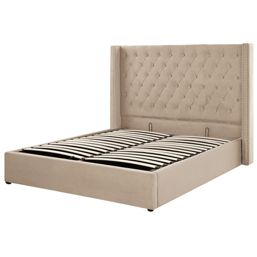 Cama baú Veludo LUBBON 160 x 200 cm Creme