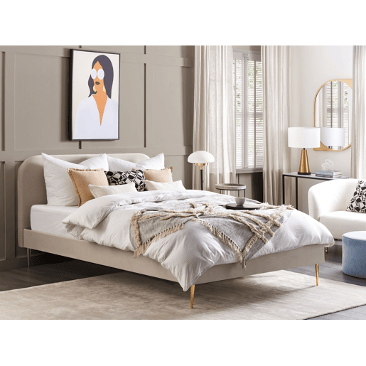 Cama Veludo FLAYAT 180 x 200 cm Creme claro