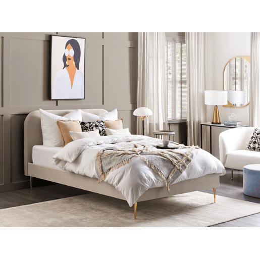 Cama Veludo FLAYAT 140 x 200 cm Creme claro