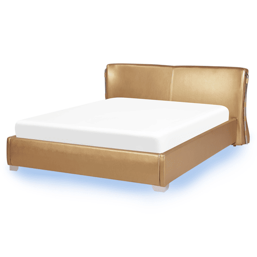 Cama com LED Pele PARIS 160 x 200 cm LED Dourado