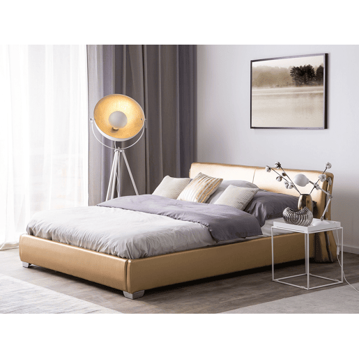 Cama com LED Pele PARIS 160 x 200 cm LED Dourado