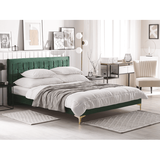 Cama Veludo LIMOUX 160 x 200 cm Verde escuro