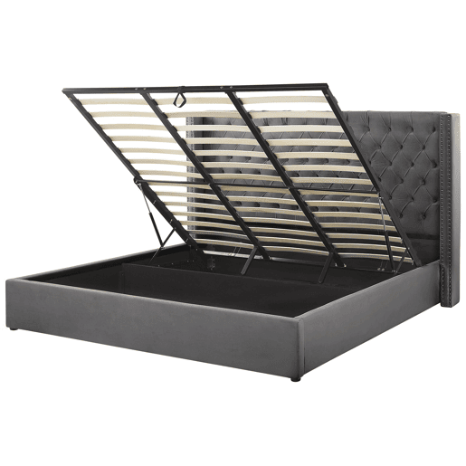 Cama baú Veludo LUBBON 180 x 200 cm Cinzento
