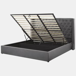 Cama baú Veludo LUBBON 180 x 200 cm Cinzento