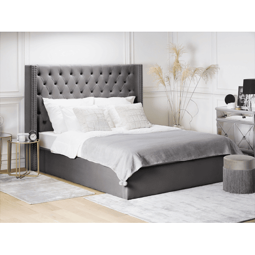 Cama baú Veludo LUBBON 180 x 200 cm Cinzento