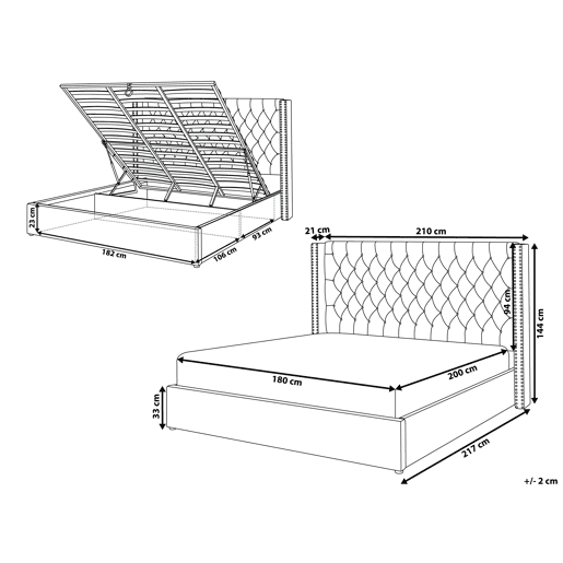 Cama baú Veludo LUBBON 180 x 200 cm Cinzento