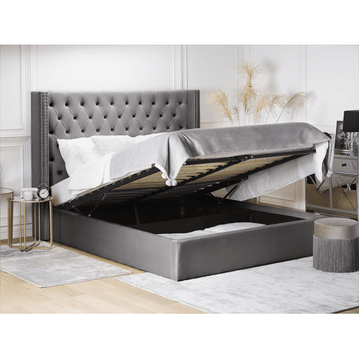 Cama baú Veludo LUBBON 180 x 200 cm Cinzento