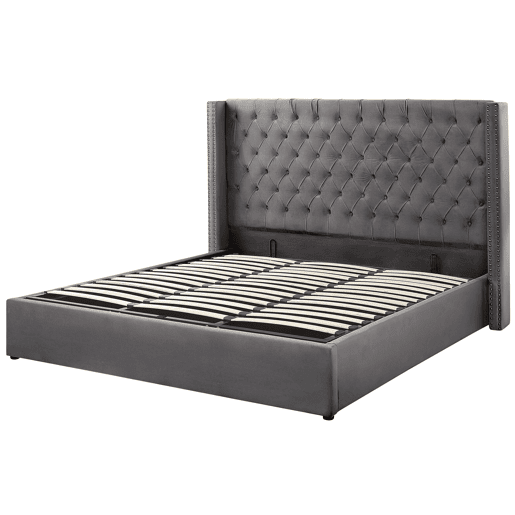 Cama baú Veludo LUBBON 180 x 200 cm Cinzento