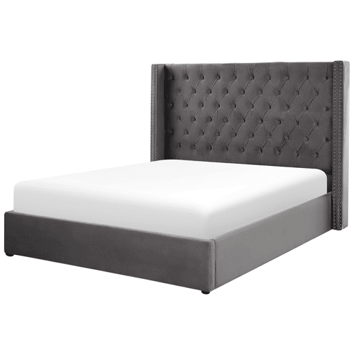 Cama baú Veludo LUBBON 180 x 200 cm Cinzento