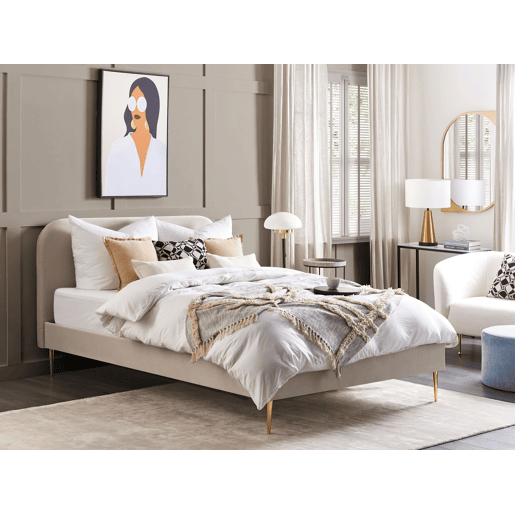 Cama Veludo FLAYAT 160 x 200 cm Creme claro