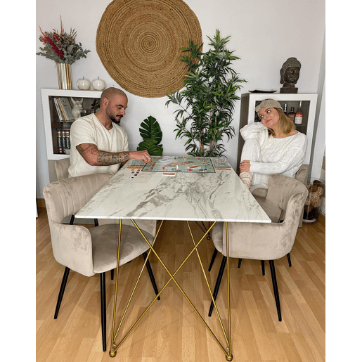 Mesa de jantar KENTON Mármore branco 140 cm 80 cm Vidro de segurança (temperado)