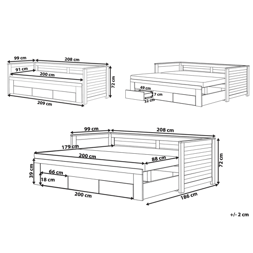 Cama com gavetas de arrumação Madeira CAHORS 90 x 200 cm Cinzento