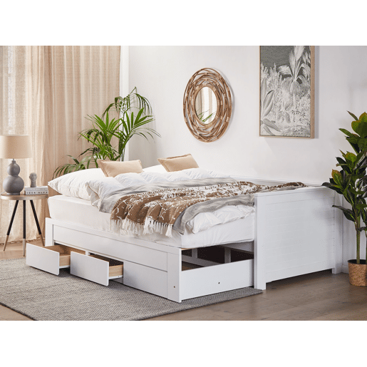 Beliani Cama com gavetas de arrumação Madeira de seringueira CAHORS