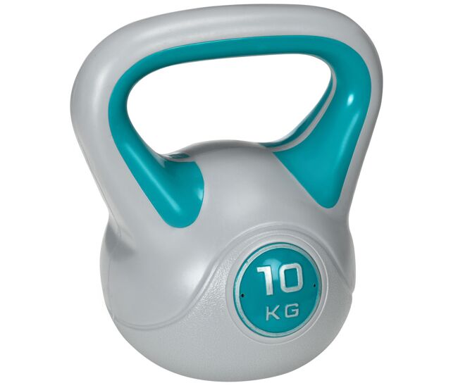 Sportnow pesa rusa 10 kg, kettlebell revestimiento de pu y relleno de arena, mango ancho, para entrenamiento culturismo, en casa, gimnasio, azul y gris