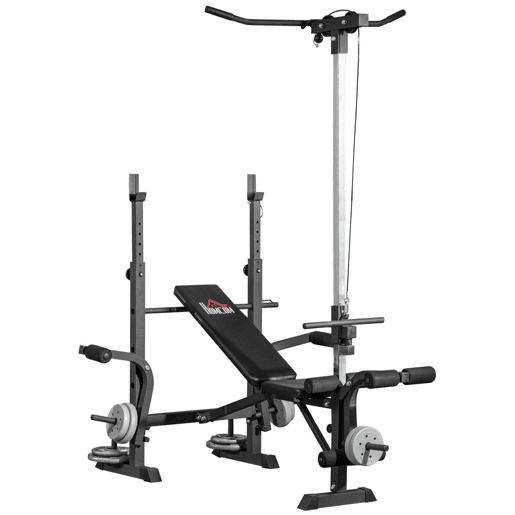 HOMCOM Banco de Pesos Multi Funcional Banco de Musculação Ajustável em 6 Posições para Treinamento de Corpo Inteiro em Ginásio Casa Carga Máxima 150kg 180x134x200cm Prata e Preto