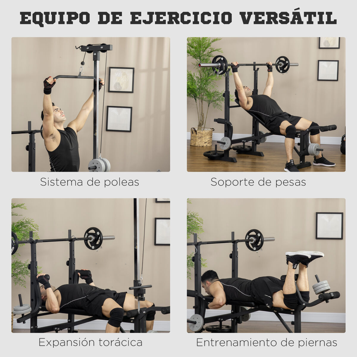 HOMCOM Banco de Musculación Multifuncional Banco de Pesas con Respaldo Inclinable y Soporte de Barras Altura Ajustable para Entrenamiento Cuerpo Completo Ginmasio Carga 300 kg 187x140x117-136 cm Negro HOMCOM Banco de Musculación Multifuncional Banco de Pesas con Respaldo Inclinable y Soporte de Barras Altura Ajustable para Entrenamiento Cuerpo Completo Ginmasio Carga 300 kg 187x140x117-136 cm Negro