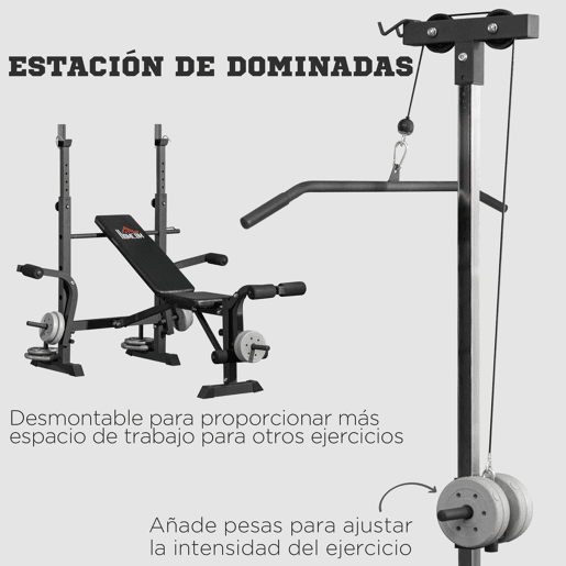 HOMCOM Banco de Pesos Multi Funcional Banco de Musculação Ajustável em 6 Posições para Treinamento de Corpo Inteiro em Ginásio Casa Carga Máxima 150kg 180x134x200cm Prata e Preto