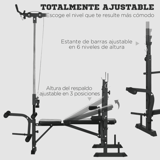 HOMCOM Banco de Pesos Multi Funcional Banco de Musculação Ajustável em 6 Posições para Treinamento de Corpo Inteiro em Ginásio Casa Carga Máxima 150kg 180x134x200cm Prata e Preto
