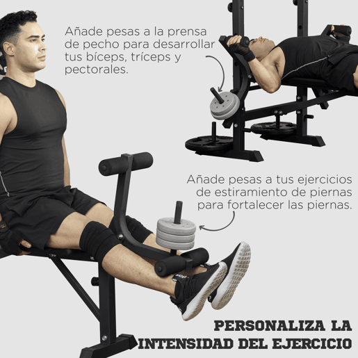 HOMCOM Banco de Pesos Multi Funcional Banco de Musculação Ajustável em 6 Posições para Treinamento de Corpo Inteiro em Ginásio Casa Carga Máxima 150kg 180x134x200cm Prata e Preto